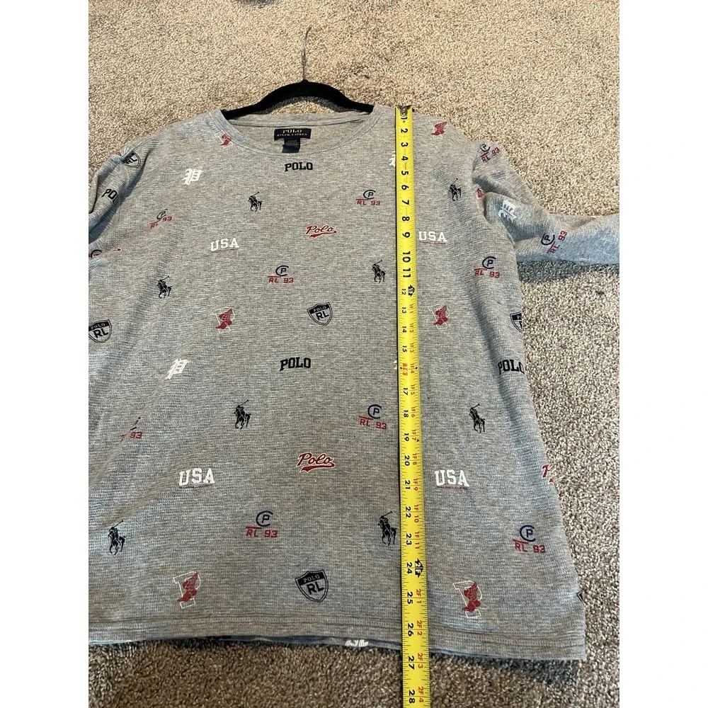 Polo Ralph Lauren Mens XLHeather Tossed Icon Print WaffleThermal Crew-Neck Shirt
